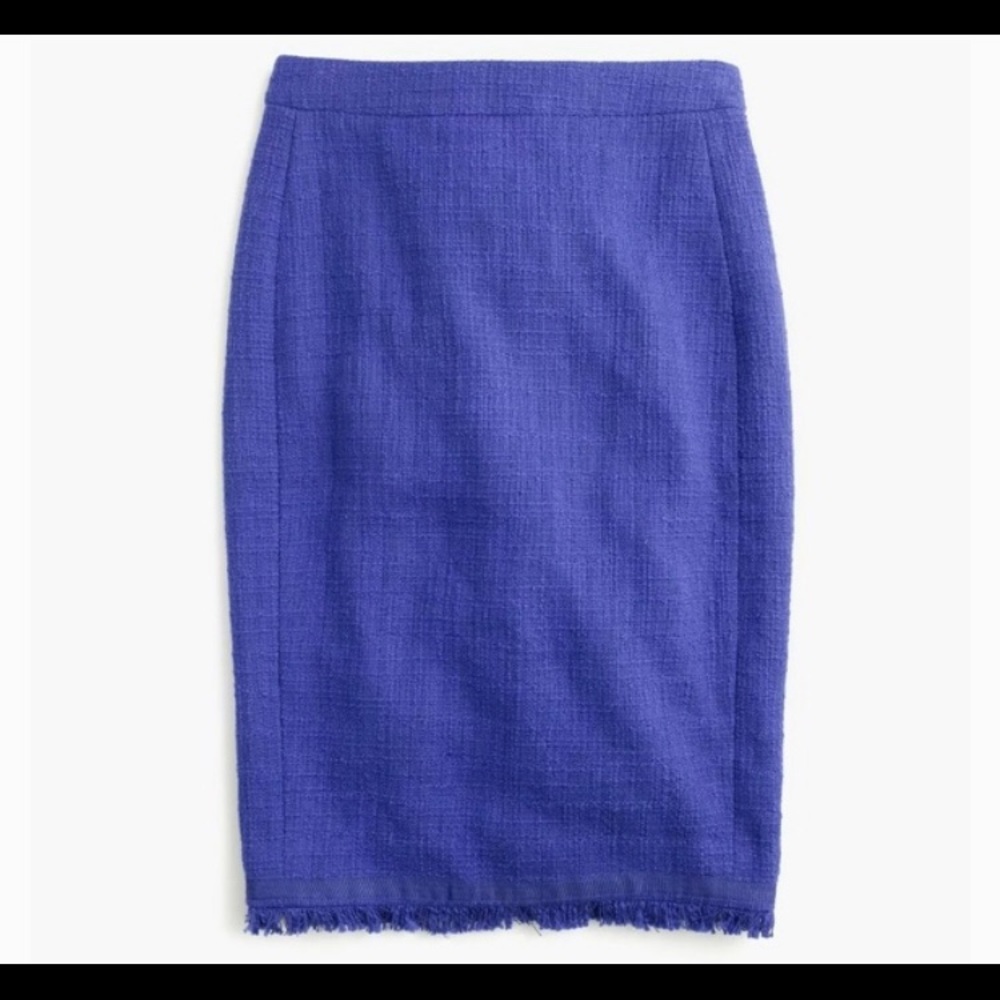 Jcrew tweed pencil skirt with fringe in blue